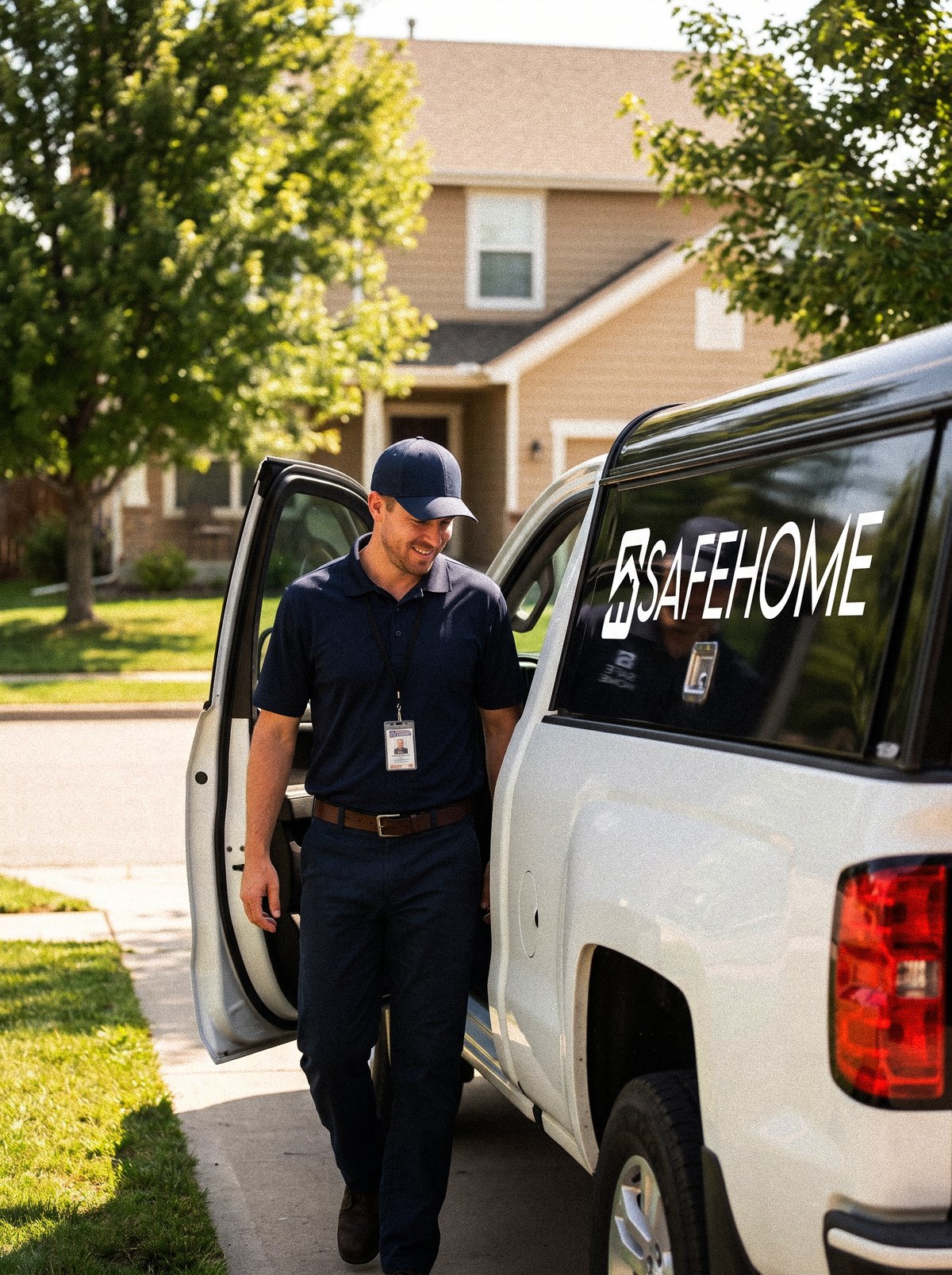 Safe Home Security technician arriving at a customer's home