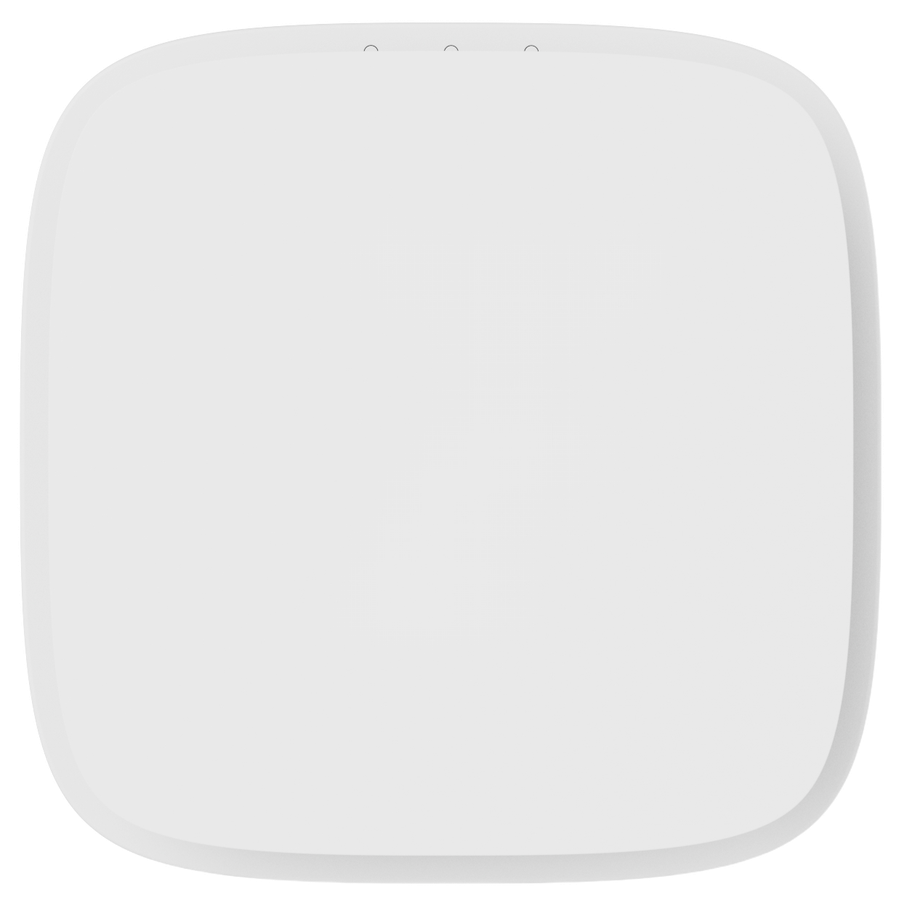 Plain white square carbon monoxide detector with three vents along the top edge