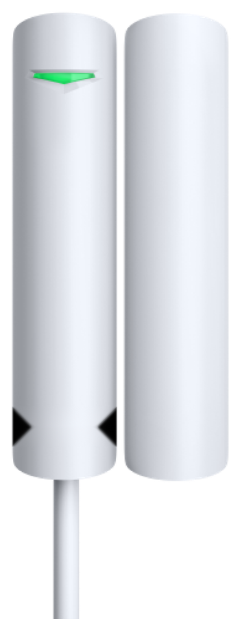 Two-piece white door and window contact sensor with a green status light