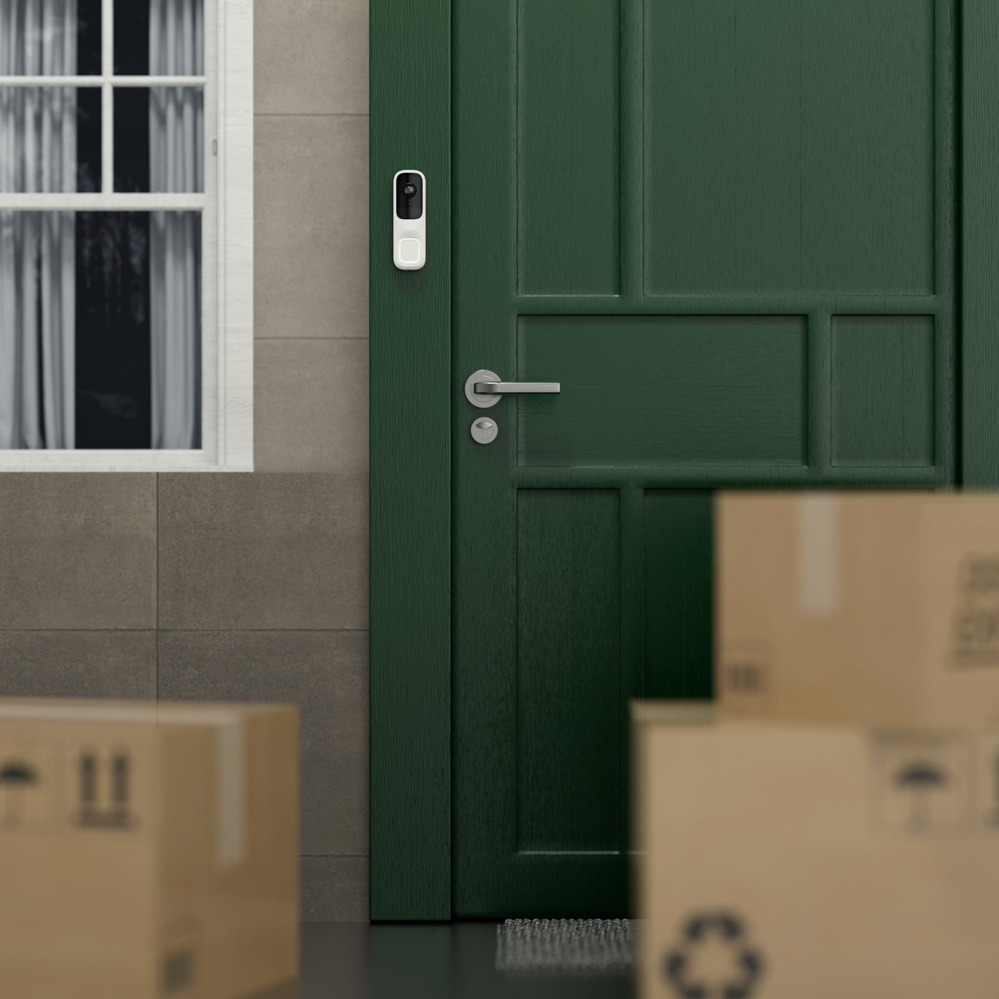 Video doorbell watching over parcels left at a front door