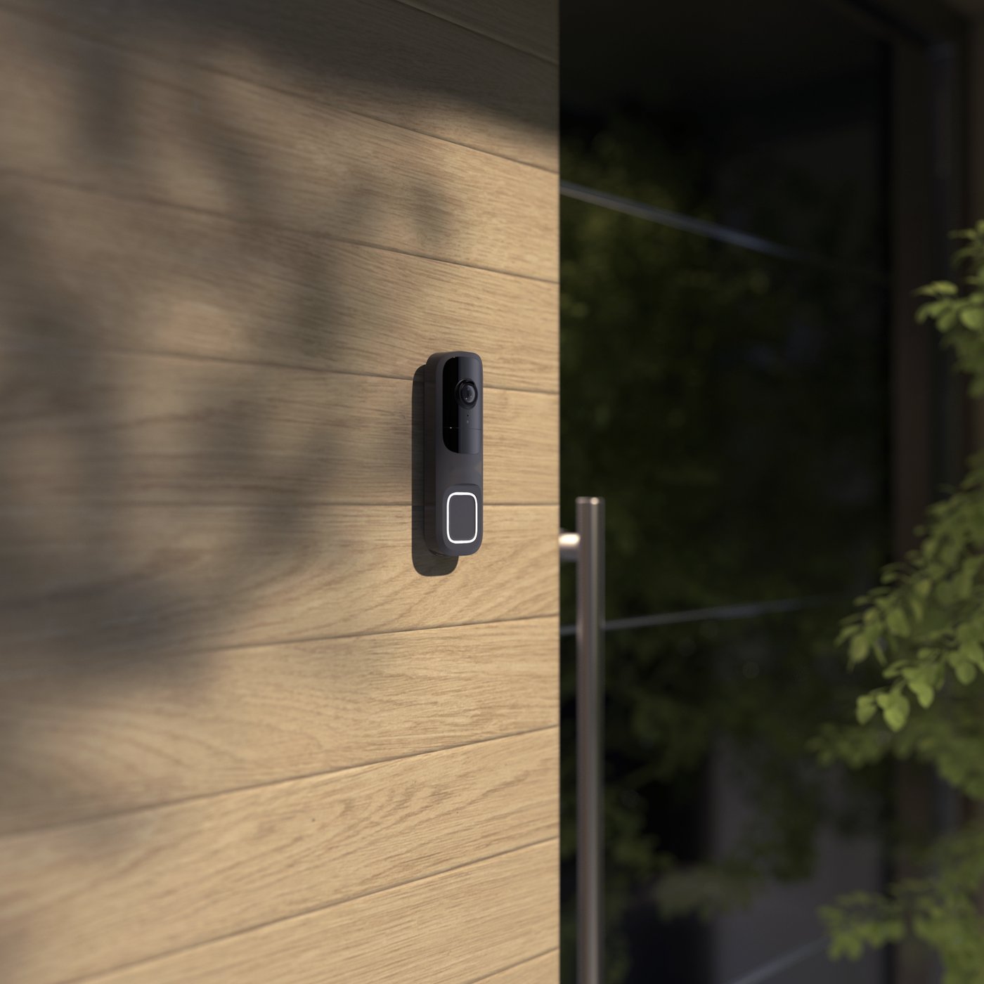 Video doorbell mounted beside a home's front door